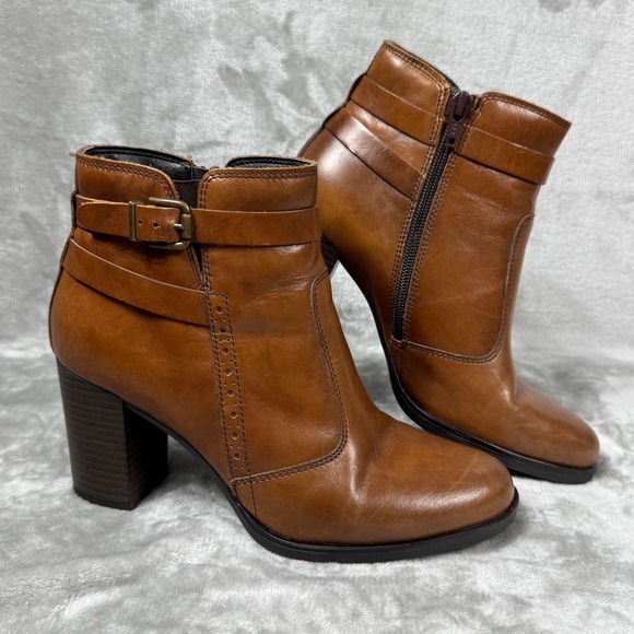 COX Genuine Leather Ankle Boots Size EU 38 Fits US 7-7.5 Side Zip 3" Festival - Picture 1 of 14